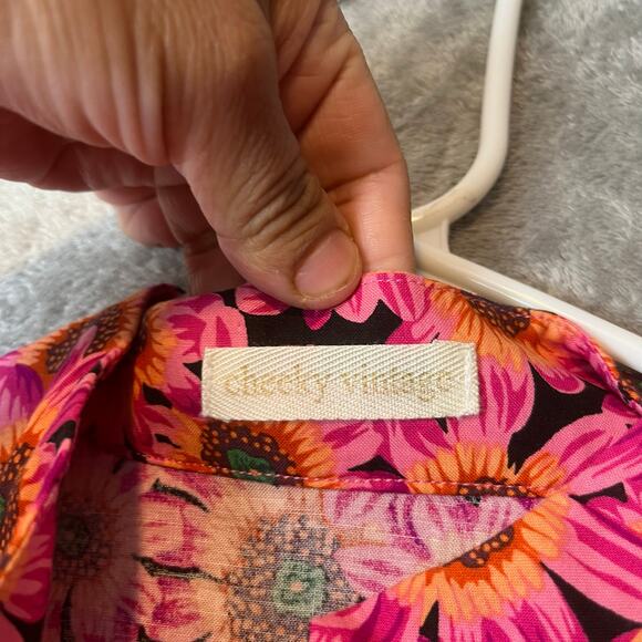 Cheeky Vintage Mod Floral Mini Dress Groovy Pink Sunflower Print Bell Sleeves SM - Picture 5 of 5